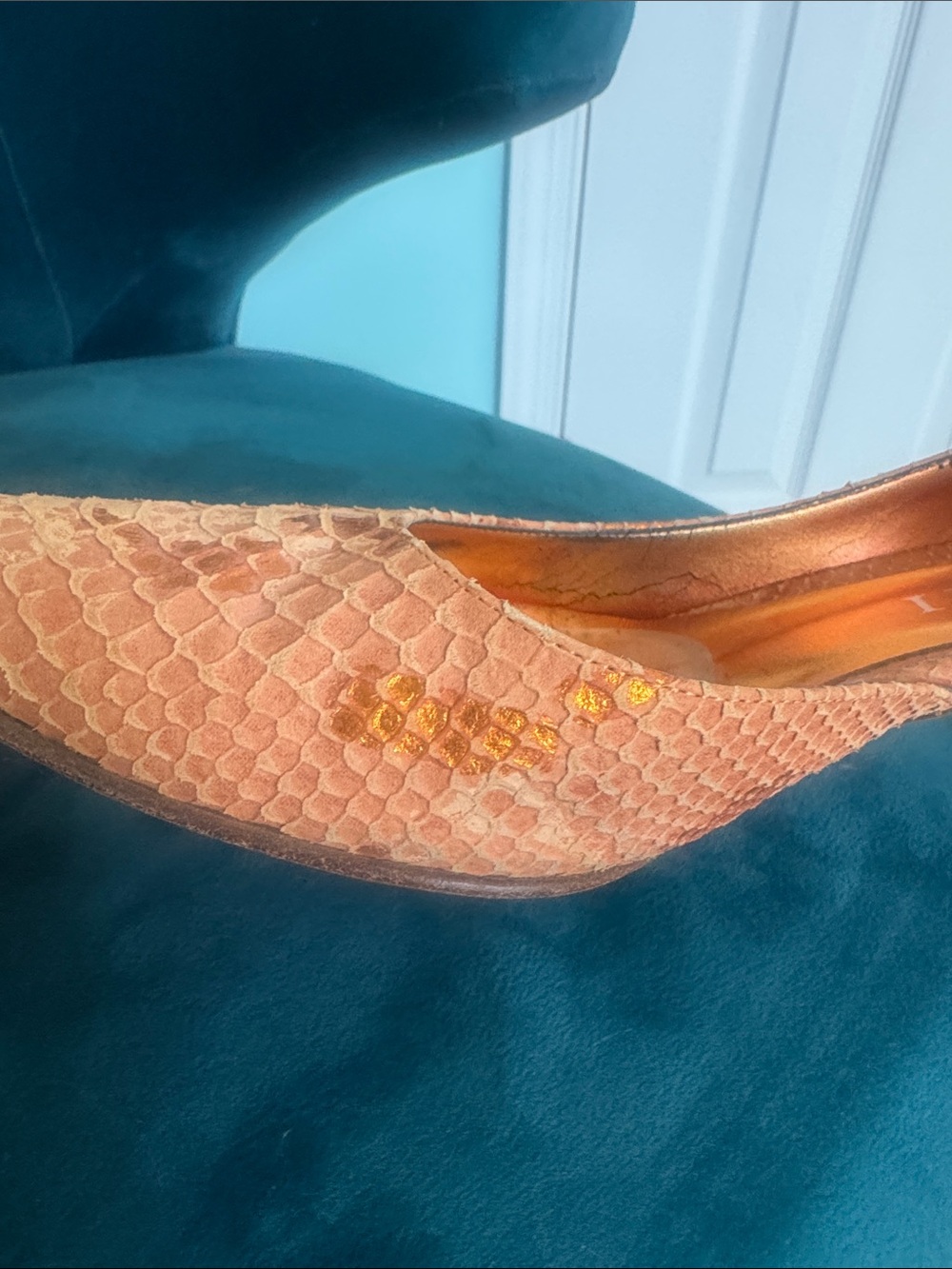 Vigotti Orange Metallic  Snakeskin Pointed Kitten Heels